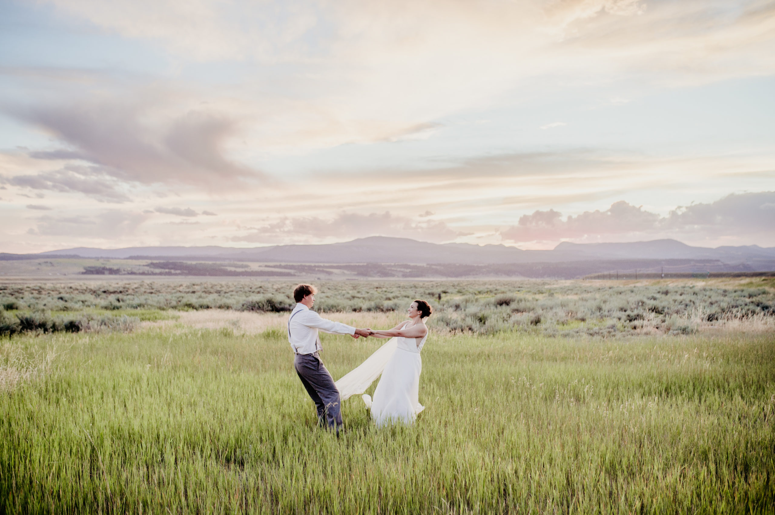yellowstone national park adventure session with bride and groom
