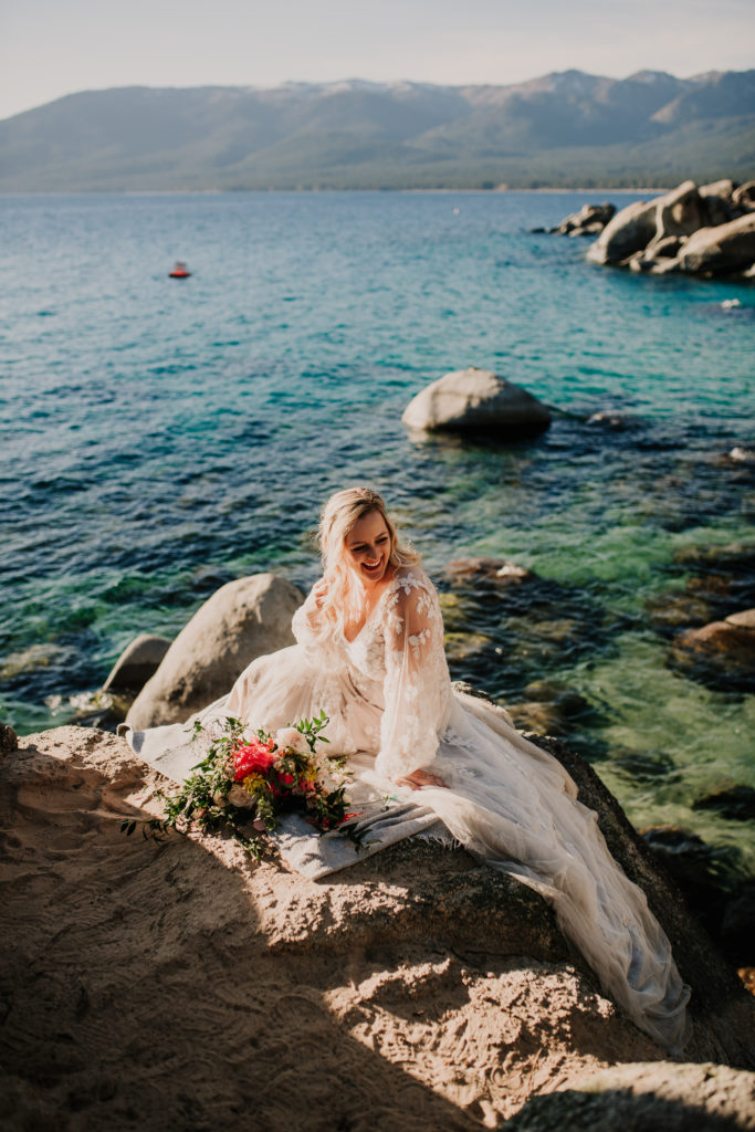 adventure elopement gear guide, crystal blue waters of Sand Harbor in Lake Tahoe