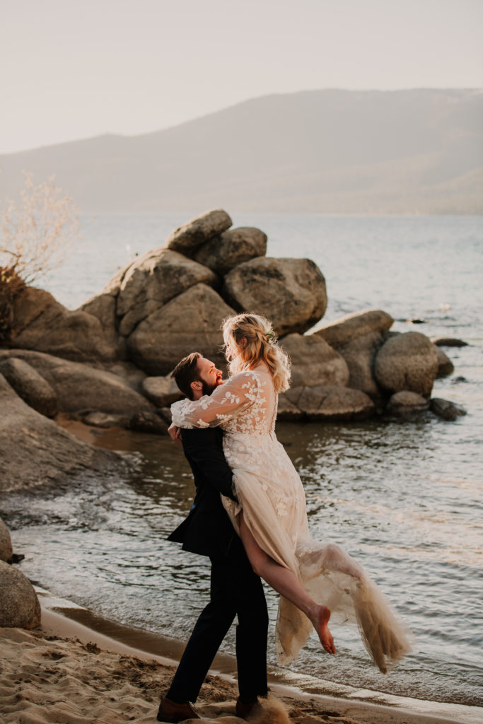Sand Harbor bride and groom photo