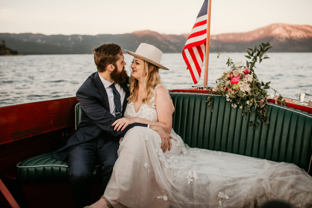 Lake tahoe elopement with sunset boat tour