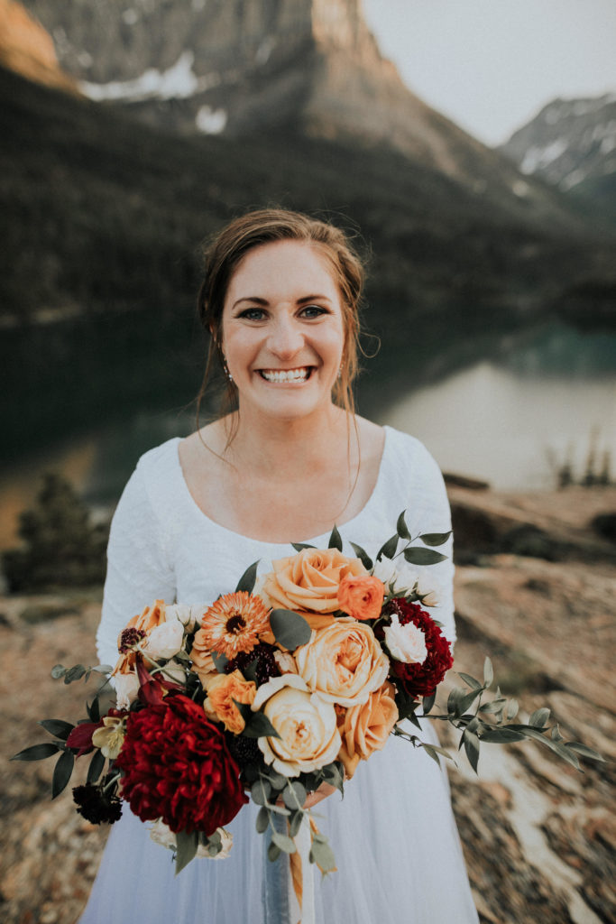 Glacier National Park wedding, burgundy wedding bouquet