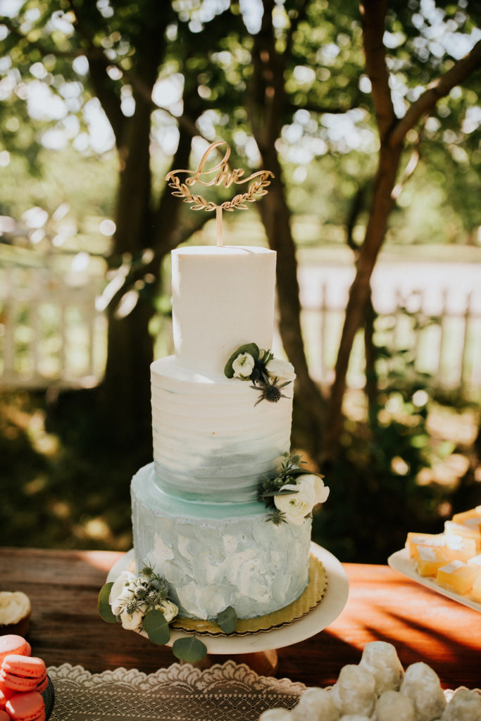dusty blue wedding cake