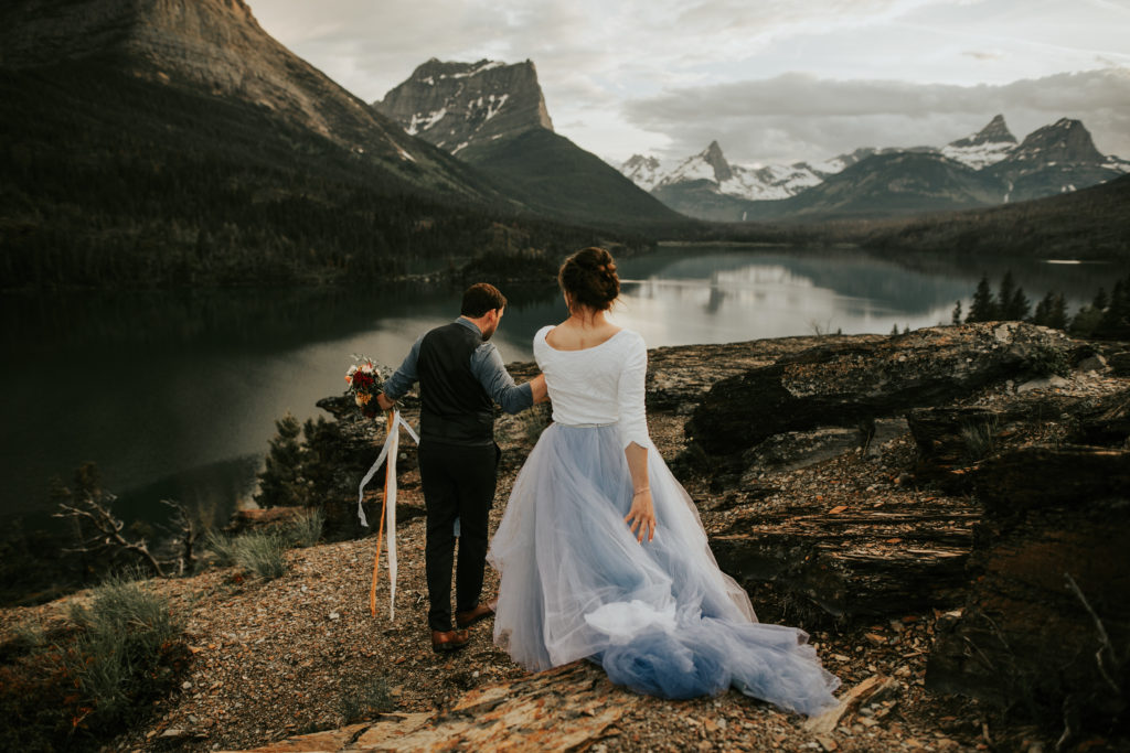 Glacier National Park wedding adventure elopement, dusty blue wedding