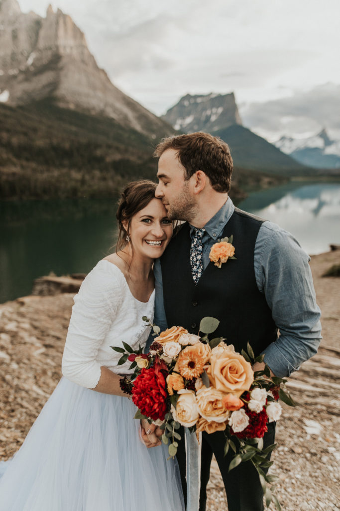 Glacier National Park wedding, couple at St Mary