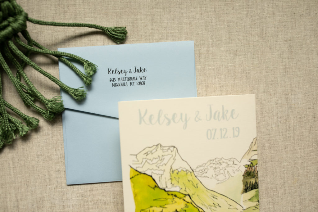 Dusty blue Glacier National Park wedding invitation
