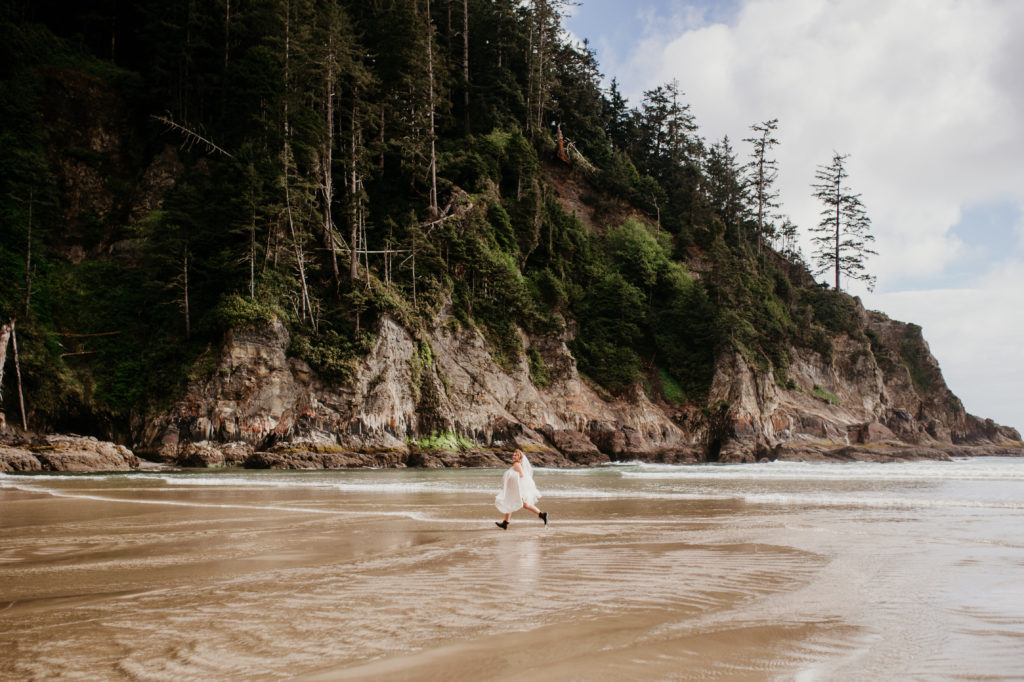 Coastal Oregon Elopement at Hug Point adventurous bride