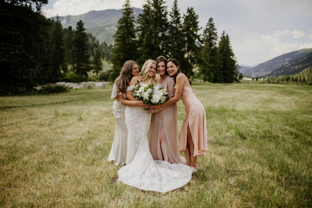 Bridesmaids wearing blush pink, 320 Ranch Micro Wedding