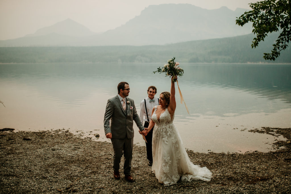 Glacier National Park Elopement at Saint Mary, rising sun campground