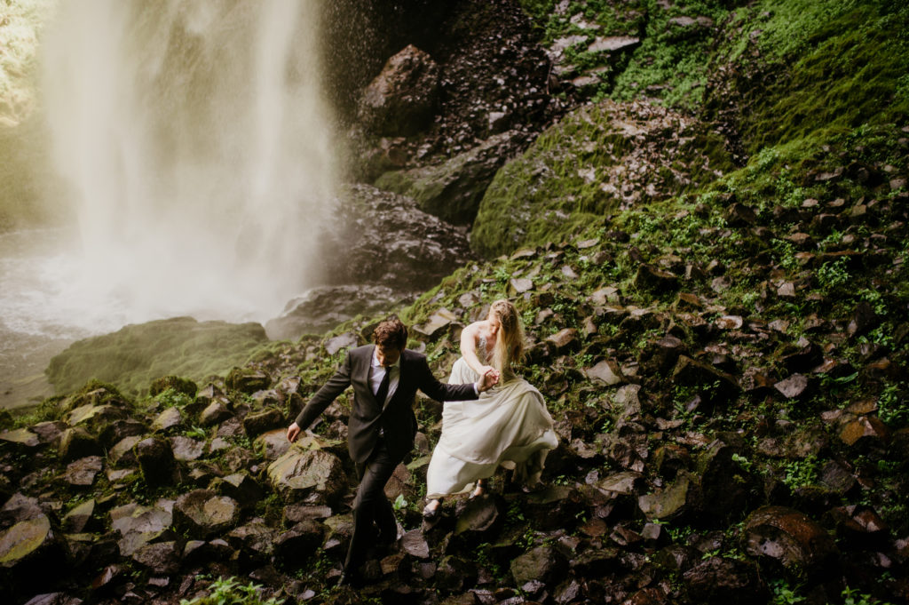 winter elopement locations, how to elope in Iceland, waterfall elopement,