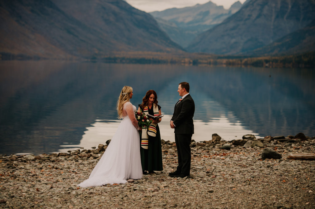 Glacier national Park hiking elopement, Lake McDonald wedding ceremony