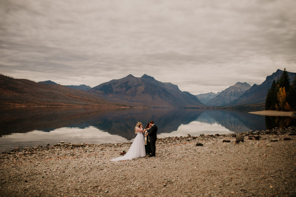 Glacier national park elopement, wedding ceremony at Lake McDonald