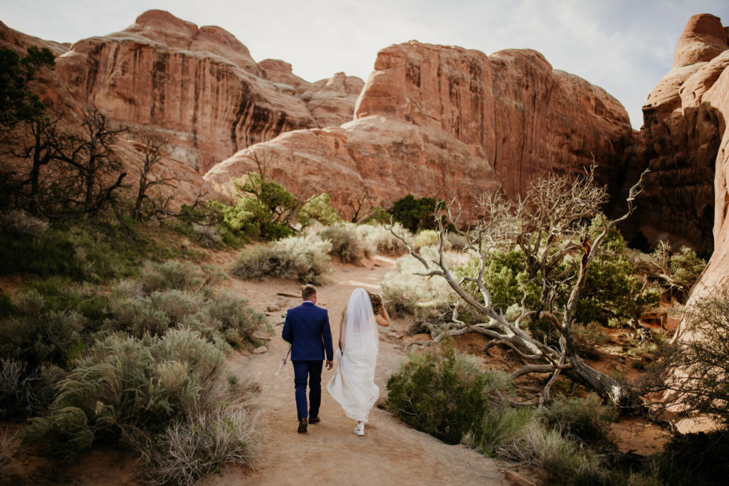 Arches National park elopement, pine tree arch trail