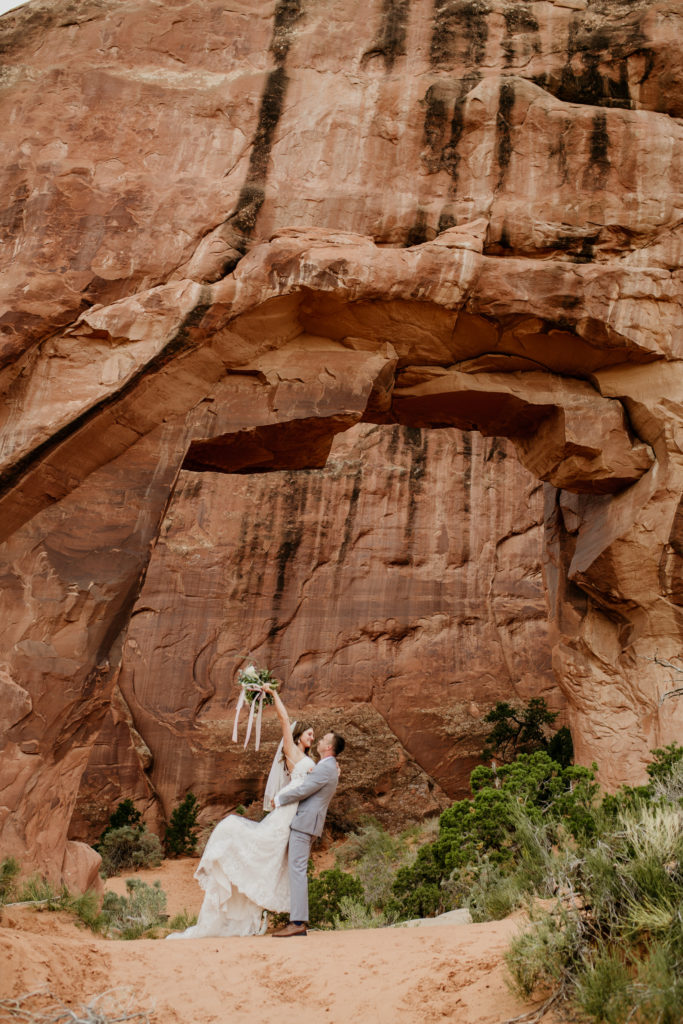 Arches National park elopement, pine tree arch wedding
