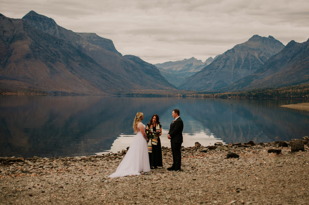 Glacier National park ceremony locations. Couple gets married at 7 mile pullout in Glacier National Park. Bride and groom elope in a National park.