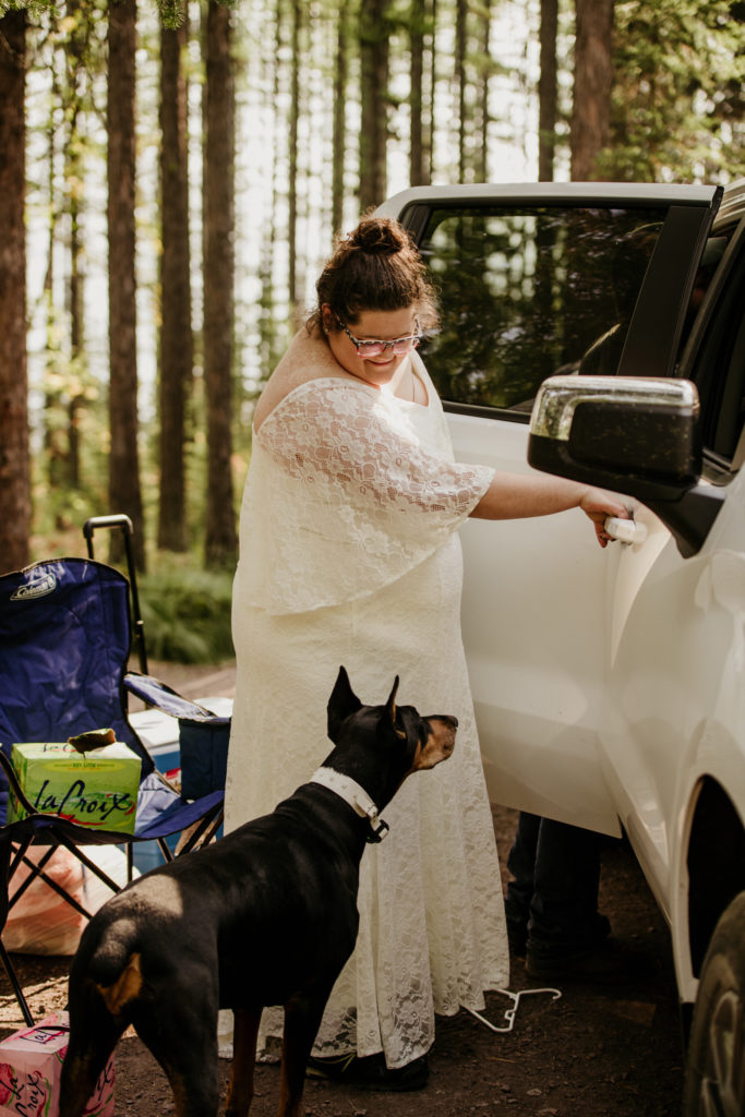 dog friendly elopement at Glacier National Park, camping elopement in Montana with a gorgeous alpine lake and pictures in Glacier National Park. Fur babies are a MUST for elopements!