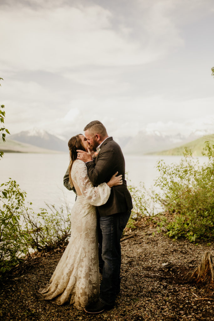 Glacier elopement with hike to avalanche lake. With a ceremony at Lake McDonald, a spring elopement in Glacier National Park was the perfect Montana wedding plan.