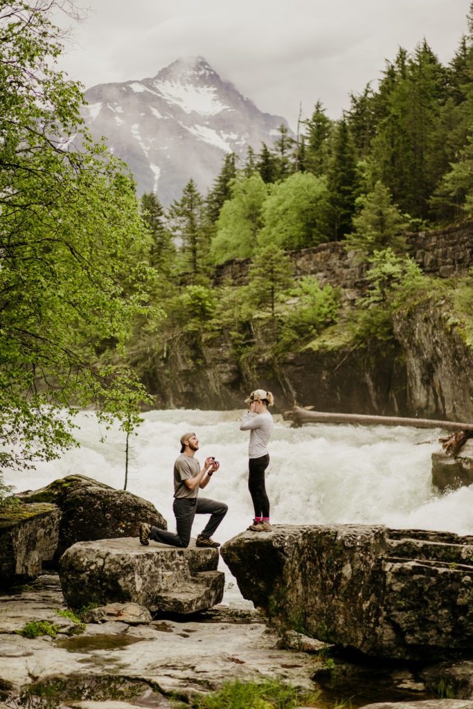 Best of 2022 elopement & wedding photography, hiking surprise proposal in Montana. Glacier National Park proposal photographer.