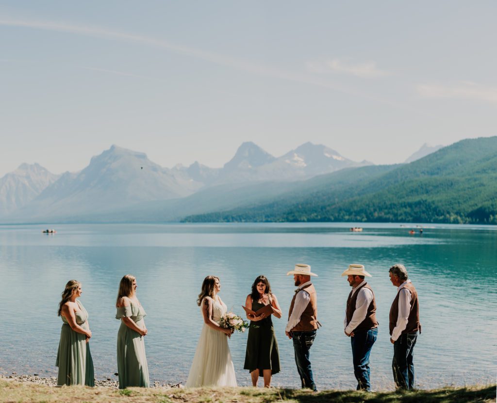 Best of 2022 elopement & wedding photography, Glacier National Park Micro Wedding in the summer. Wedding ceremony at Lake McDonald.
