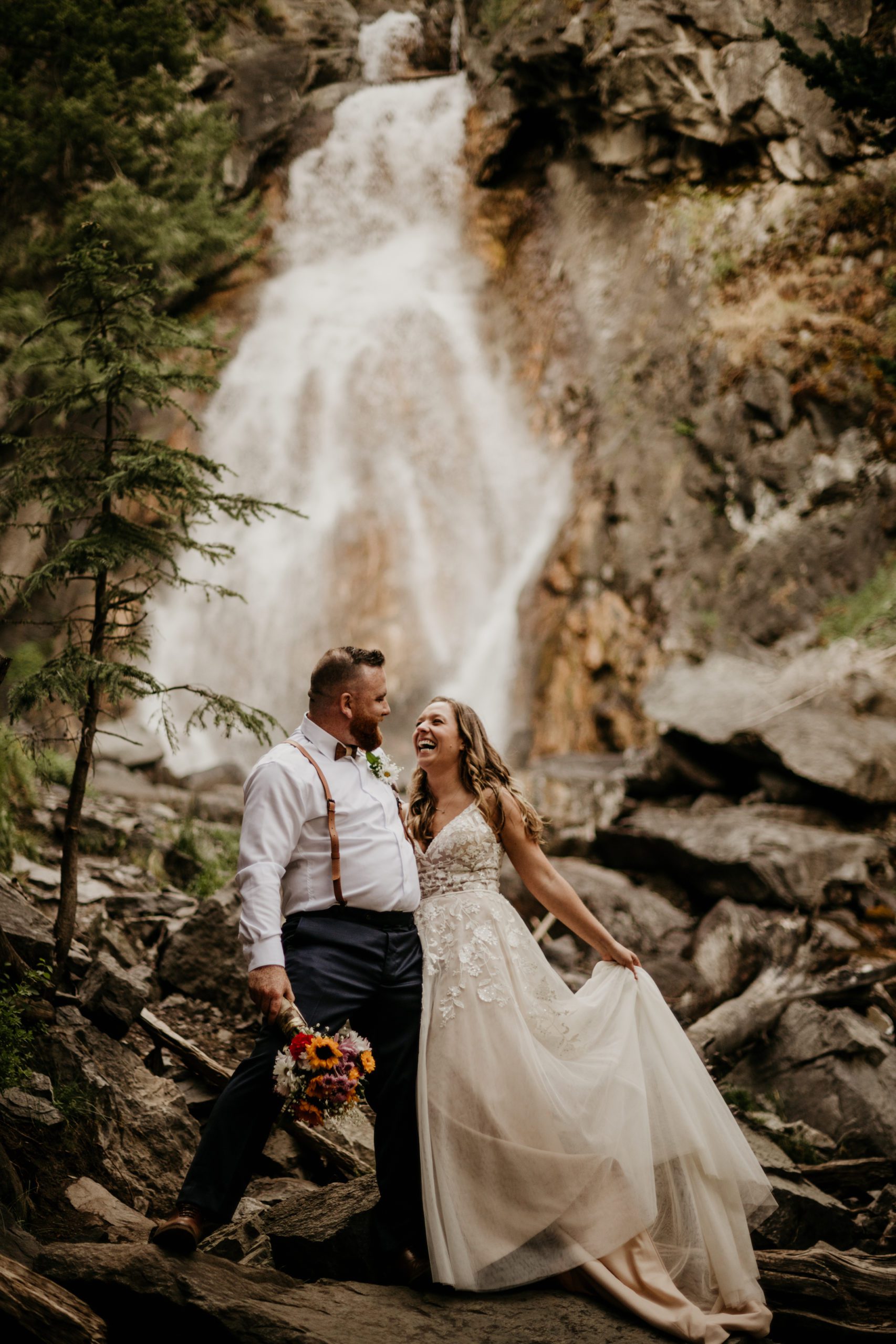 An adventure wedding Holland Lake Falls hiking elopement is the perfect Montana elopement! A great alternative to busy Glacier National Park!