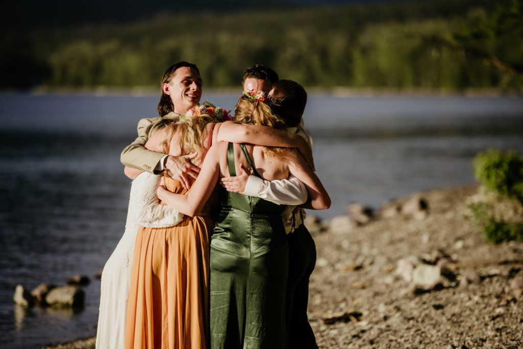 Couple and friends celebrating a micro wedding in Montana.