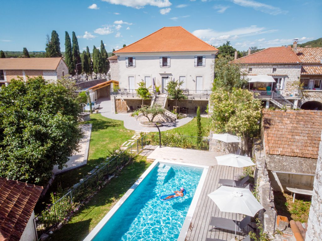 We share options for how to elope in a French chateau as an American and what to prepare. Eloping in Europe is a DREAM!

two person swim in the pool at the hotel. View from above, couple men and women in swimming pool of luxury vacation home in the Ardeche France
