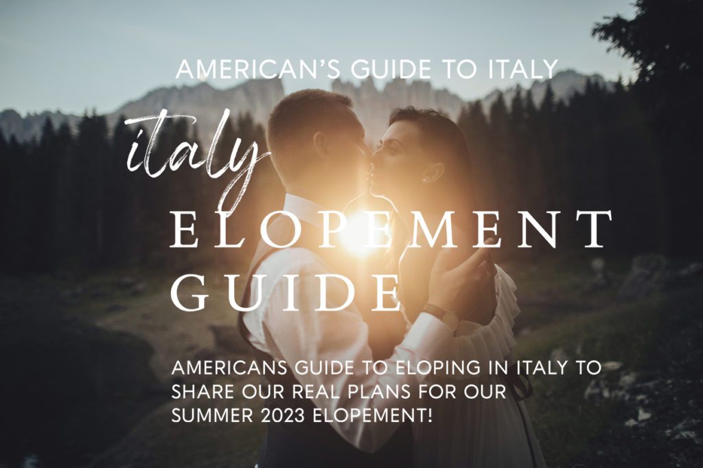 Eloping in a foreign country is overwhelming! Americans guide to eloping in Italy to share our REAL plans for our Summer 2023 elopement!

Happy stylish couple in summer alpine meadows in Italy. Kissing bride and groom