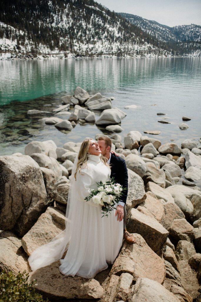 A Sand Harbor elopement in Lake Tahoe with a gender reveal! North Lake Tahoe elopement locations focusing on Sand Harbor and Logan Shoals, Sand Harbor elopement, good ceremony spots in lake Tahoe