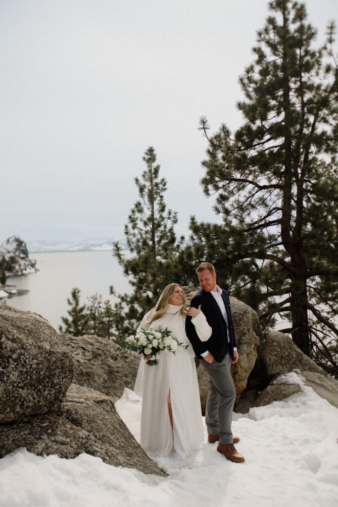 A Sand Harbor elopement in Lake Tahoe with a gender reveal! North Lake Tahoe elopement locations focusing on Sand Harbor and Logan Shoals, Logan shoals elopement