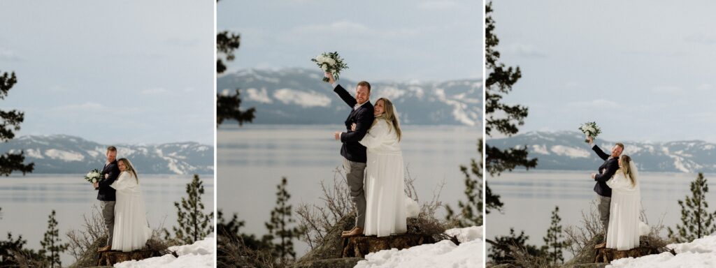 A Sand Harbor elopement in Lake Tahoe with a gender reveal! North Lake Tahoe elopement locations focusing on Sand Harbor and Logan Shoals, Logan shoals elopement