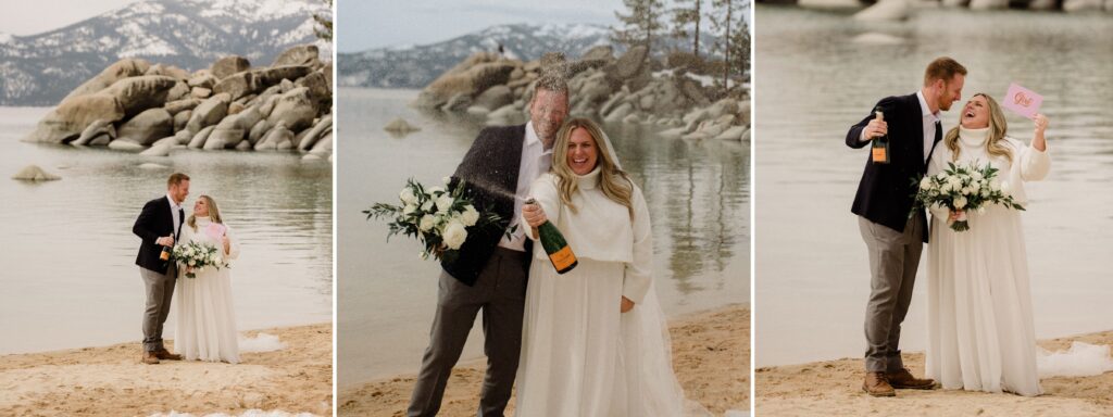A Sand Harbor elopement in Lake Tahoe with a gender reveal! North Lake Tahoe elopement locations focusing on Sand Harbor and Logan Shoals, Sand Harbor elopement