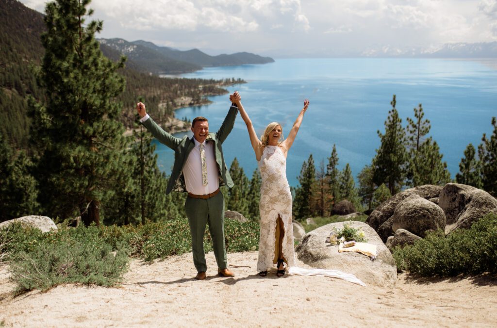 We keep having kickass elopements in epic pockets of the lake such as this adventure elopement in Lake Tahoe at Monkey Rock.

Hiking elopement in Lake Tahoe finished with a sunset boat cruise on the lake! 

As Lake Tahoe elopement photographers, we find you the perfect elopement ceremony location in Lake Tahoe! 