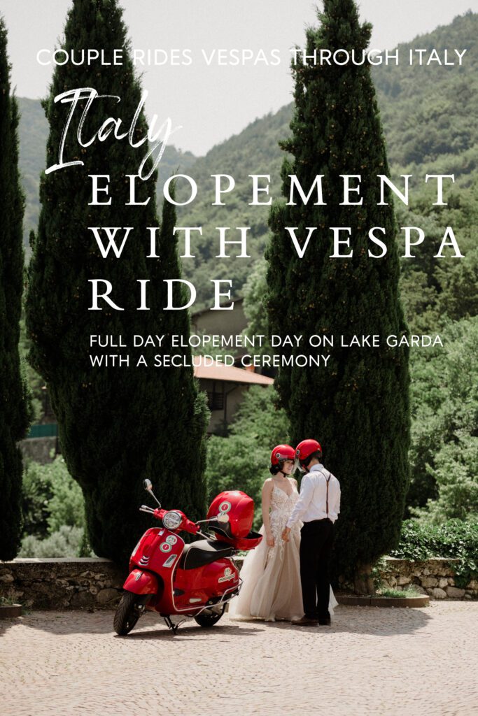 Whimsical elopement at Lake Garda with vespas! An EPIC day full of love, laughter, and breathtaking scenery. 🛵💍🏞️ #ItalianElopement

Bride and groom riding vespas in the Italian countryside. 