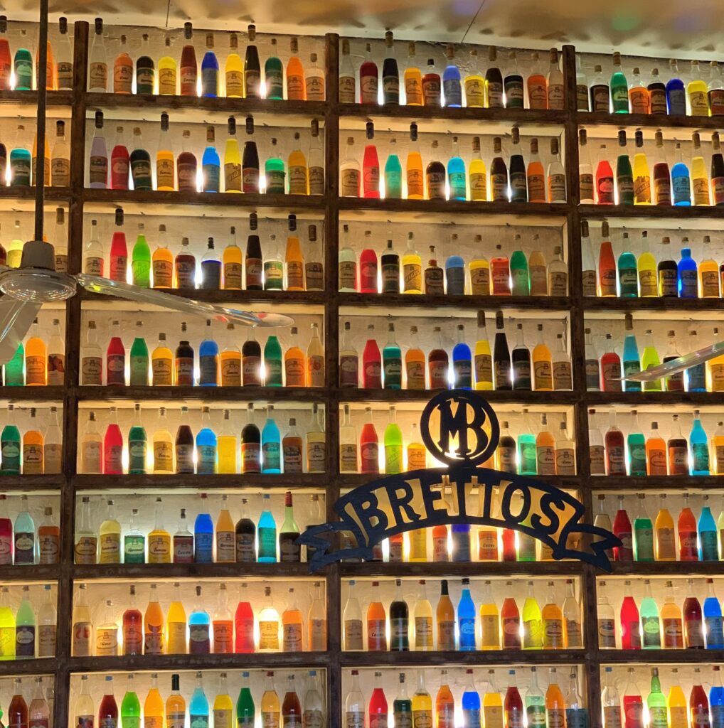 Brettos historic lounge, photo of multi colored bottles.