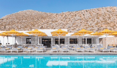 Greece photo with pool and umbrellas