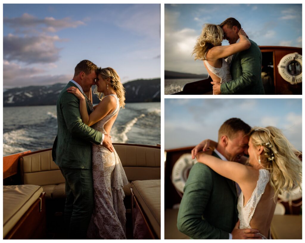 Elope in Greece with current information on Athens, Folegandros, Paros, and Lemnos for 2024 ultimate travel.

Wedding day couple embrace on a boat. Bride in white dress with cutout, groom in green suit smiling. 