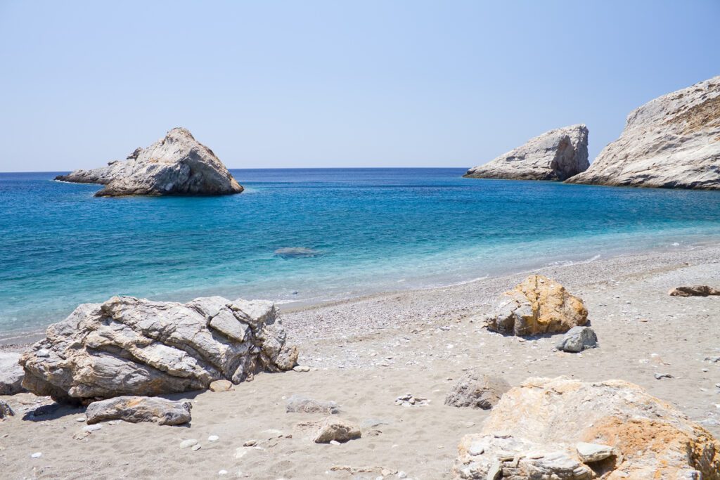 The remote Katergo beach, Folegandros island, Greece