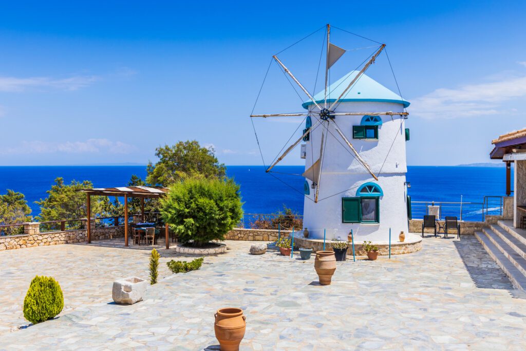 Zakynthos, Greece. Traditional greek windmill on Zakynthos island.