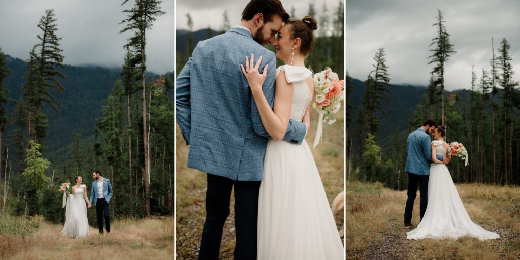 At this Modern Montana Wedding, there are endless wildflowers, moody pond pics, a statement dress and a sprinkle of rain!