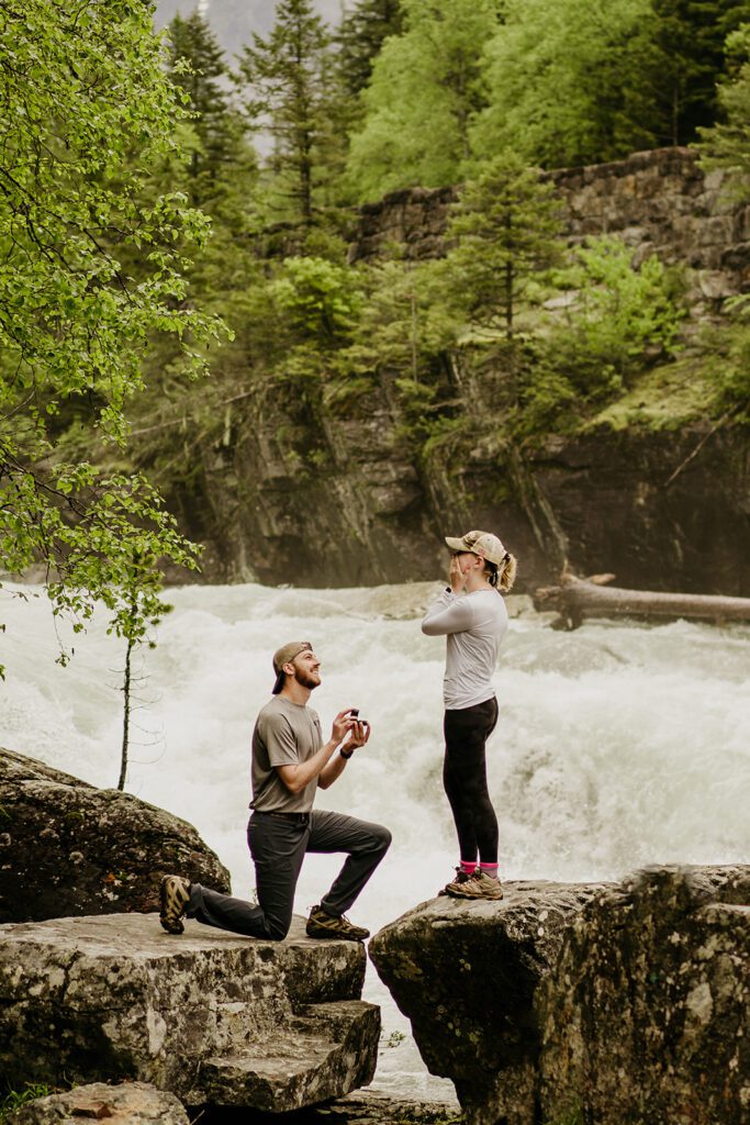 Glacier National Park elopement inspiration, surprise proposal