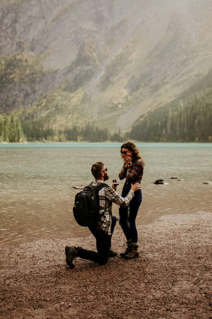 Glacier National Park elopement inspiration, surprise proposal