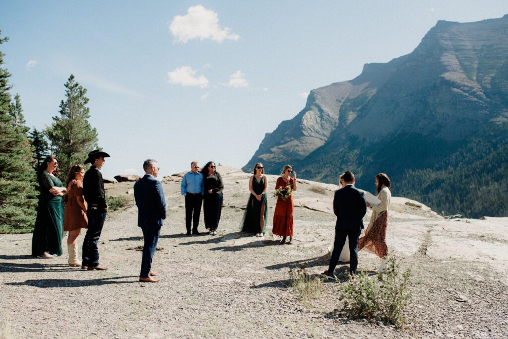 Glacier National park ceremony locations. Couple gets married at Sun Point in Glacier National Park. Bride and groom elope in a National park.