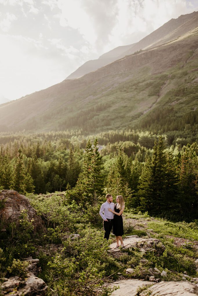 Glacier National Park engagement session in Many Glacier with big mountain views. 