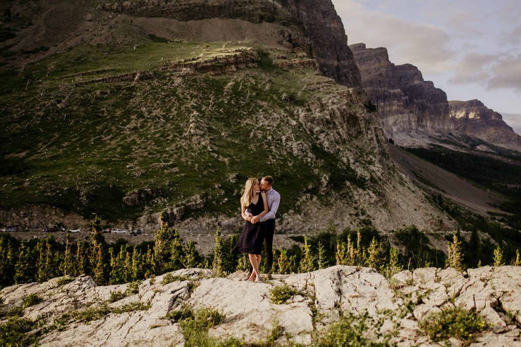 Glacier National Park engagement session in Many Glacier with big mountain views. 