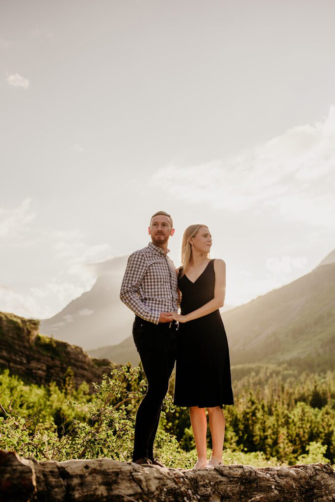 Glacier National Park engagement session in Many Glacier with big mountain views. 