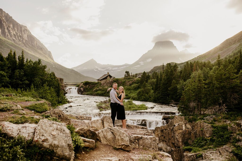 Glacier National Park engagement session in Many Glacier with big mountain views. 