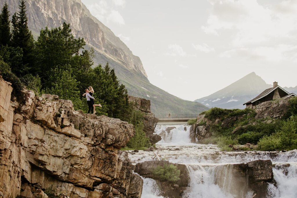 Glacier National Park engagement session in Many Glacier with big mountain views. 