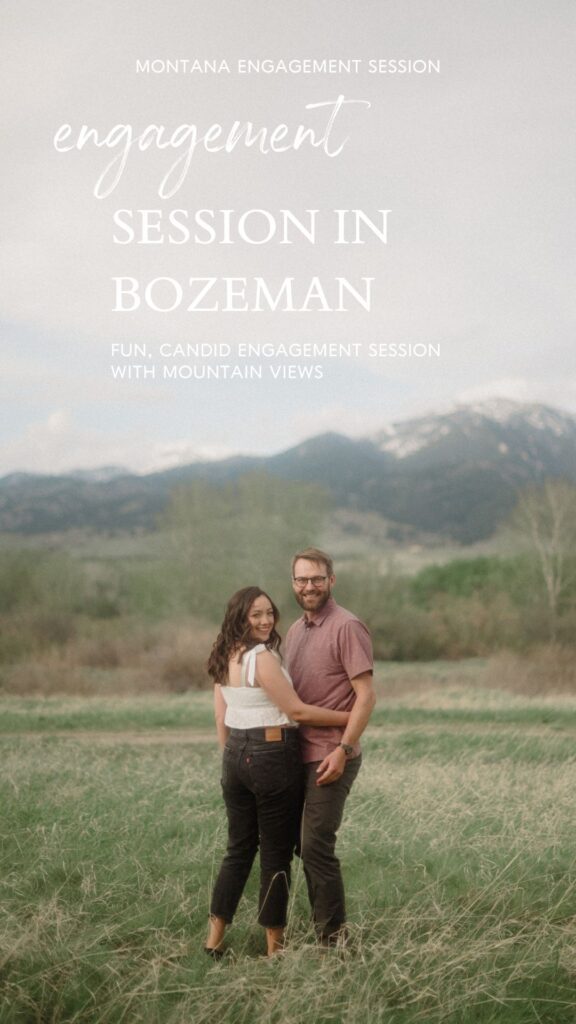 engagement session in Bozeman with mountain views, aspen trees, and candid engagement session photos