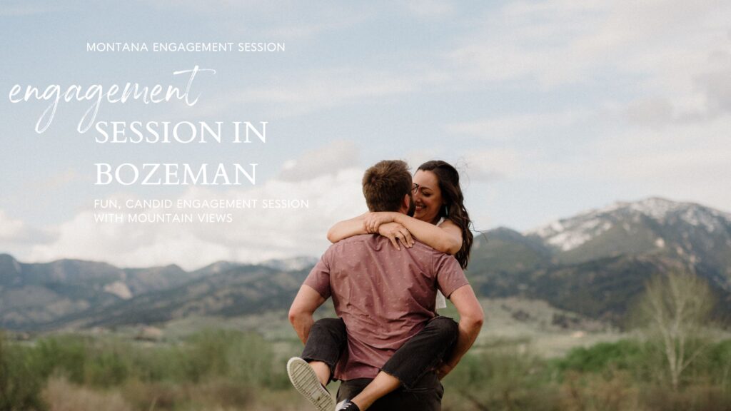 engagement session in Bozeman with mountain views, aspen trees, and candid engagement session photos