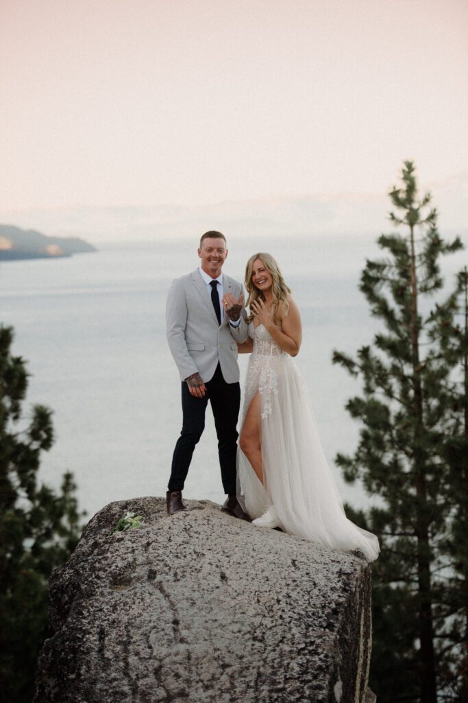 This gorg California elopement in Lake Tahoe has it all! Sunrise hike, private vows and a morning boating on the lake! PERFECTO!