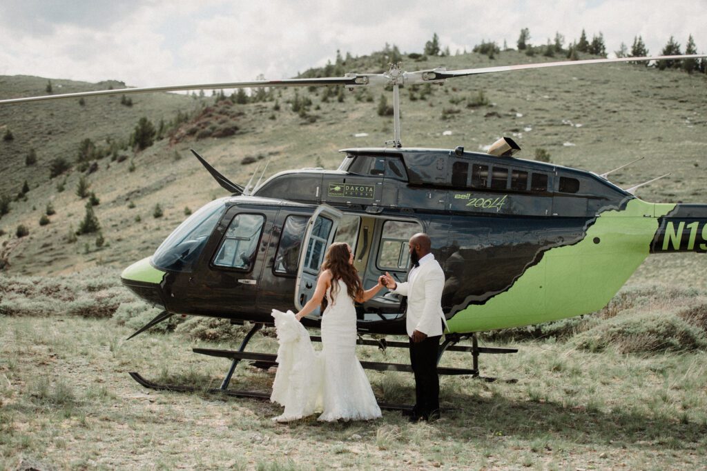 The ultimate helicopter wedding in Montana! From a stretch limo to stunning mountain views, this Bozeman adventure is a dream come true.